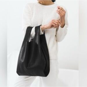 BAGGU 100% Black Leather Tote Bag